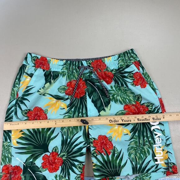 Hurley Hybrid Swim Shorts Mens Large Hibiscus Volley Tropical Floral Blue Trunks - Picture 7 of 13